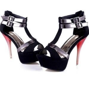 Black Silver Strap Ombre Red Heel Shoe